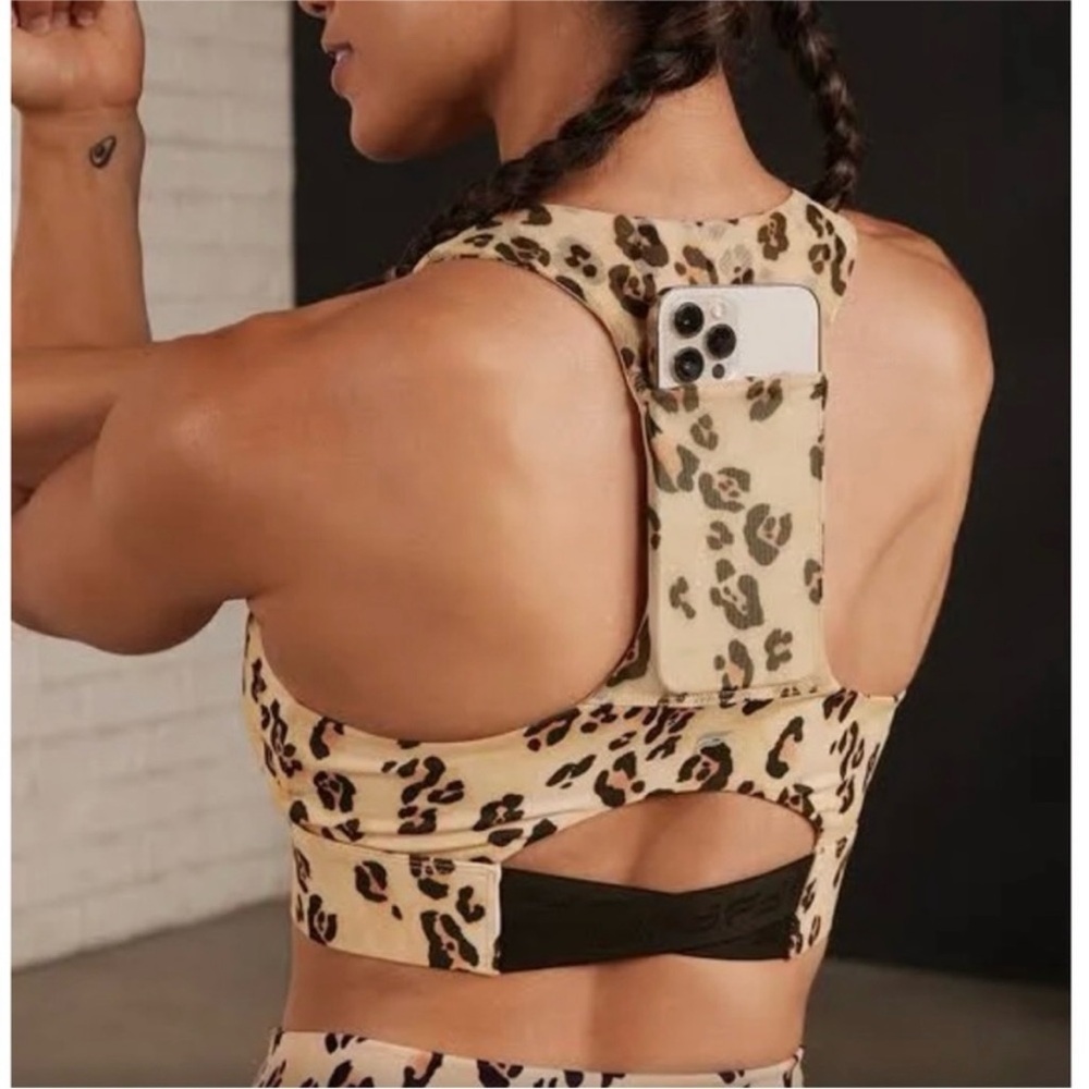 Fabletics Women's On-The-Go Midi Medium Impact Sports Bra Leopard Print Size S